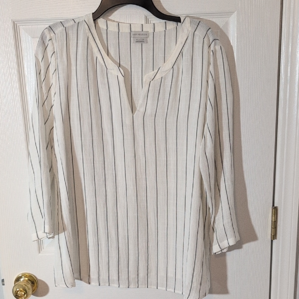 Van Heusen White and Black Striped Blouse